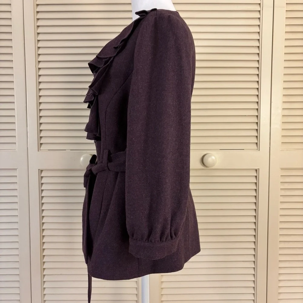 Tabitha by Anthropologie Ruffled Jacket Wool Plum Purple 12 - Picture 4 of 11
